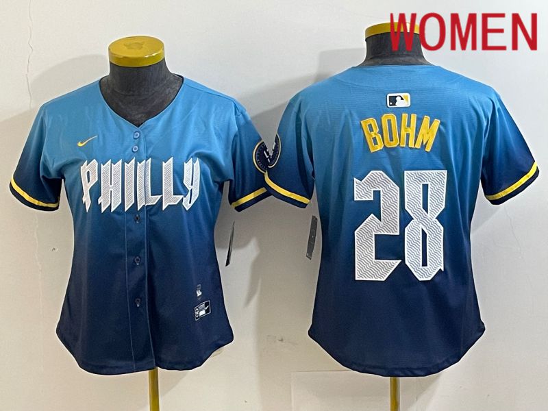 Women Philadelphia Phillies #28 Bohm Blue City Edition Nike 2024 MLB Jersey style 1